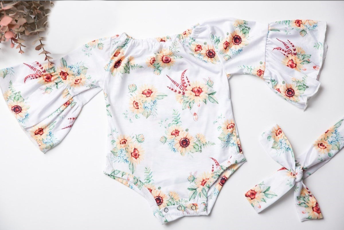 Girls Sunflower Bell Sleeve Romper