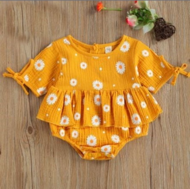 Girls Orange Daisy Skirted Romper