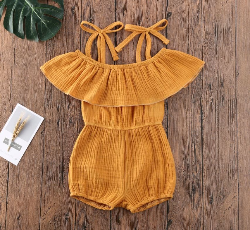 Girls Mustard Tie Shoulder Romper