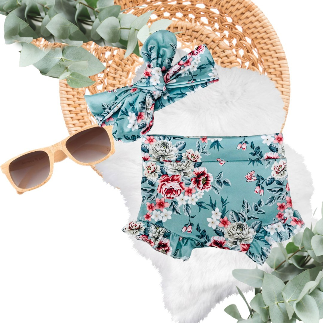 Teal Vintage Floral Bummie | 2 Pc