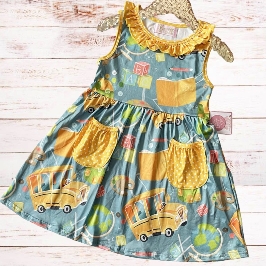 Girls Green School - Yellow Polka Pocket Dress