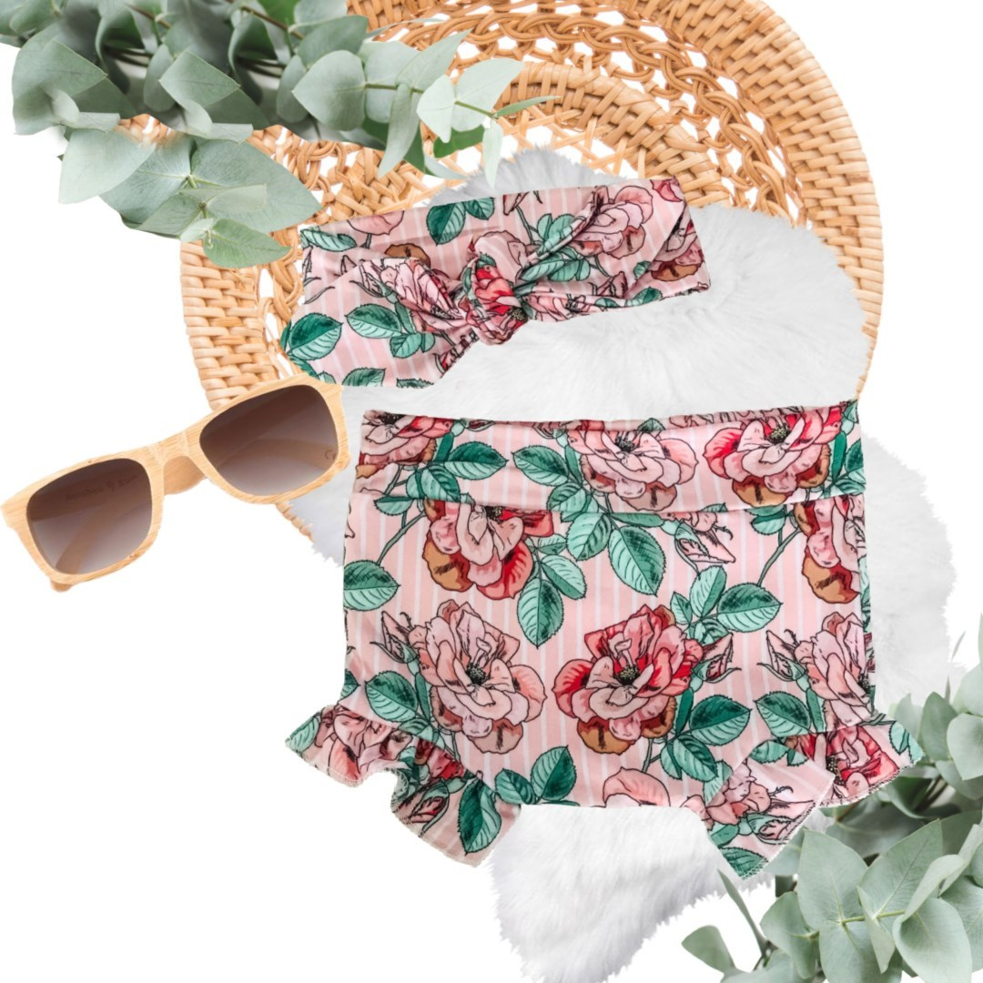 Pink Stripe Roses Bummie | 2 Pc