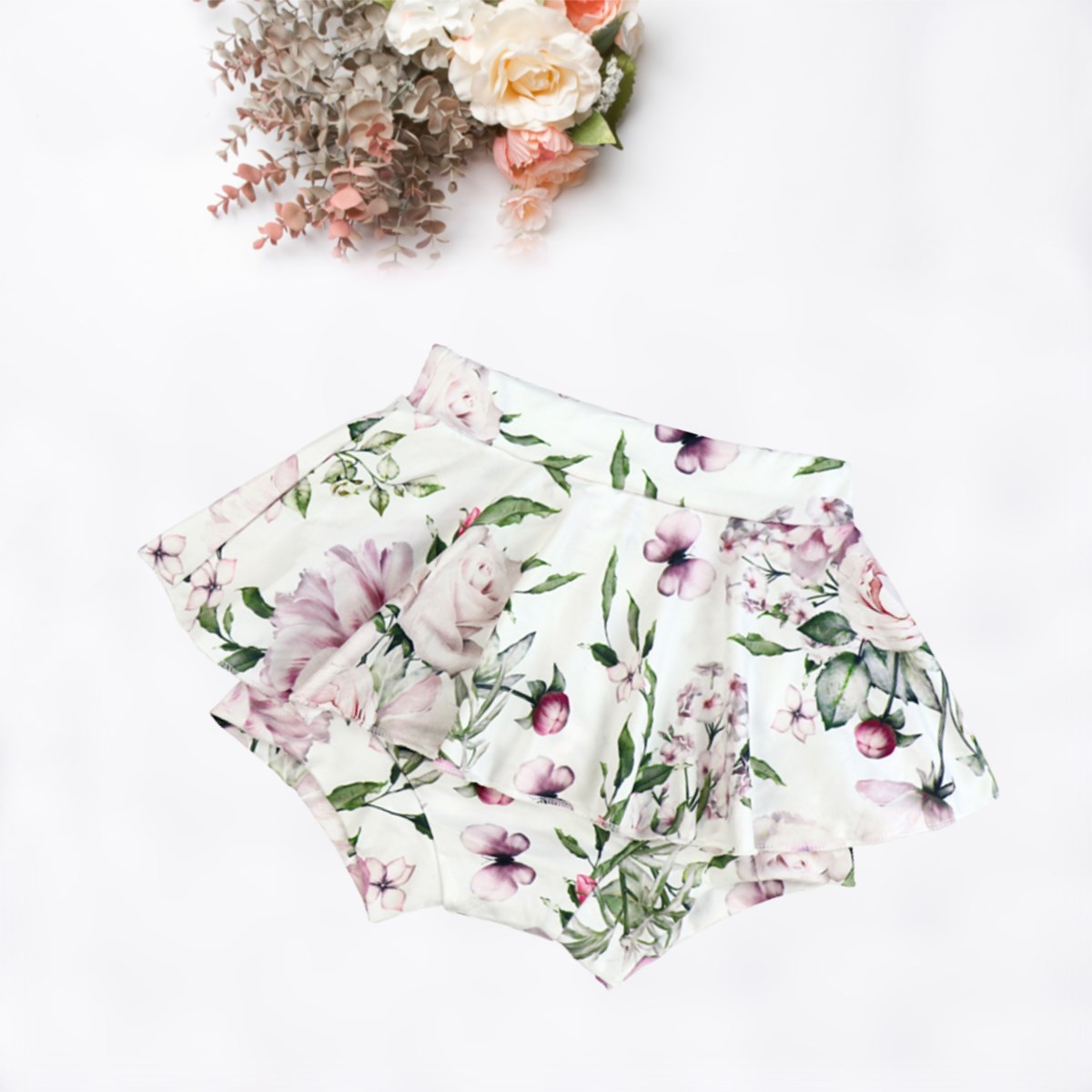 White Floral Skirted Bummie