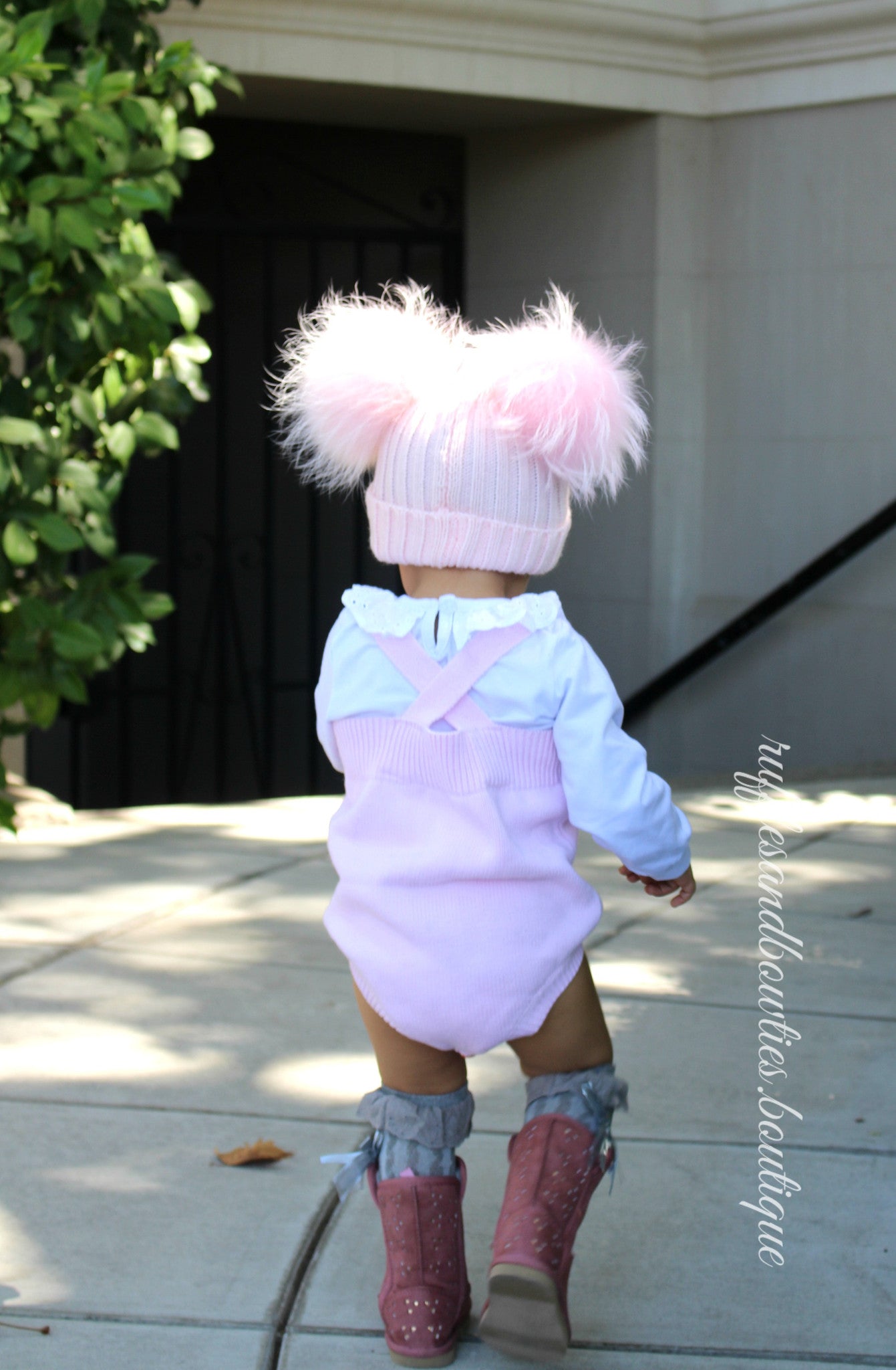 Double Pom Fur Knitted Beanie Hat - Baby Beanie Fur Pom Hat - -Fall Hat - Winter Hat - Baby Hat - Real Fur Pom Hat