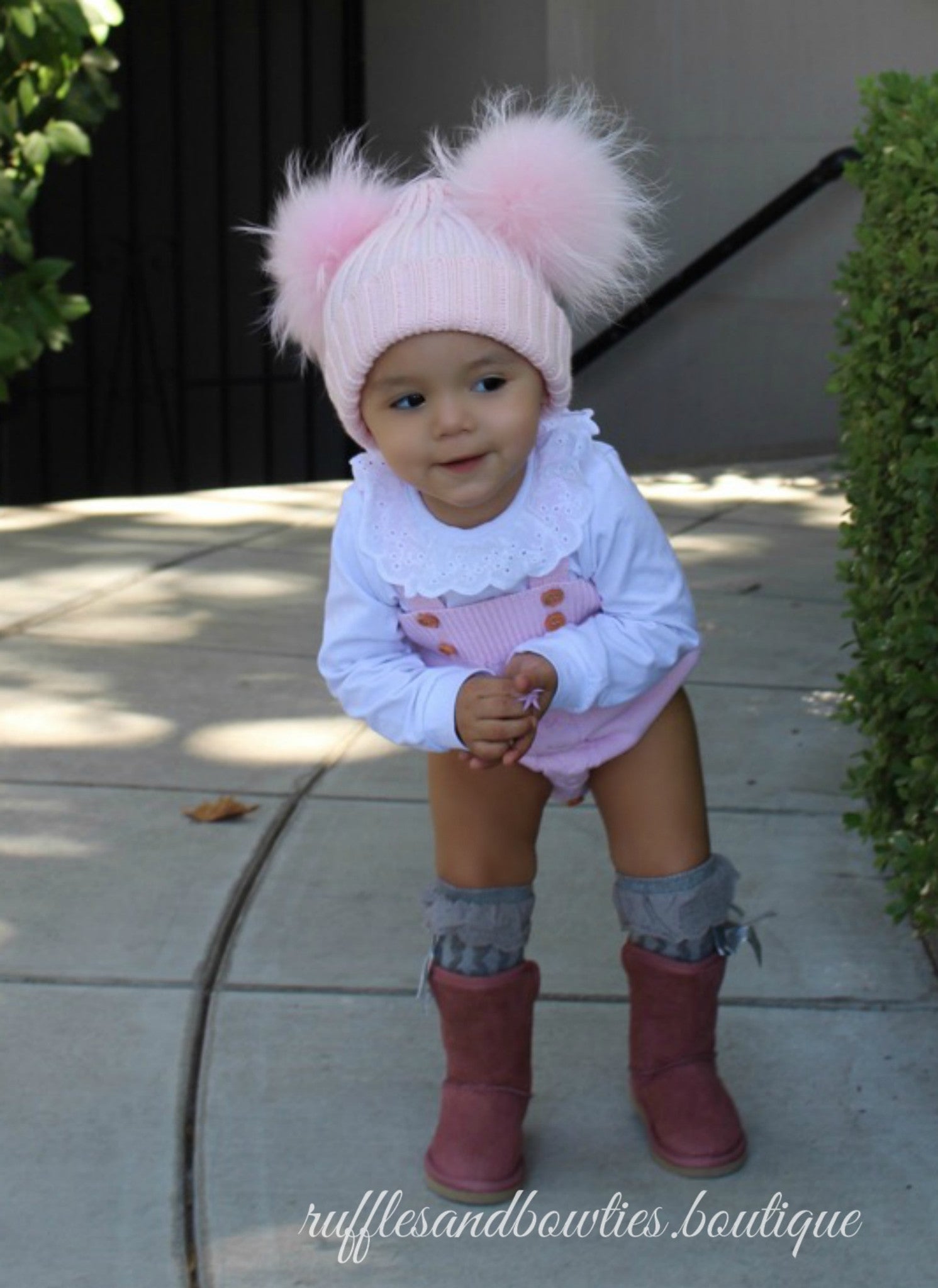 Double Pom Fur Knitted Beanie Hat - Baby Beanie Fur Pom Hat - -Fall Hat - Winter Hat - Baby Hat - Real Fur Pom Hat