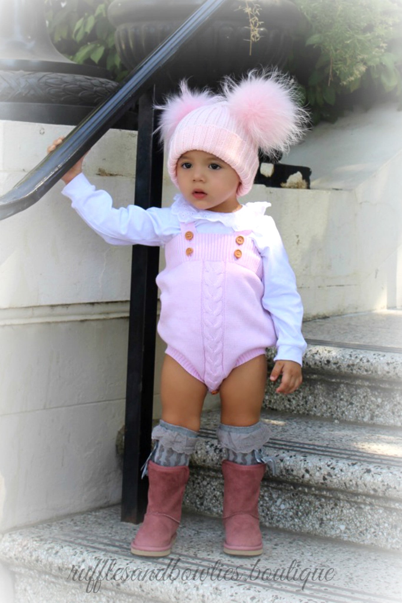 Double Pom Fur Knitted Beanie Hat - Baby Beanie Fur Pom Hat - -Fall Hat - Winter Hat - Baby Hat - Real Fur Pom Hat