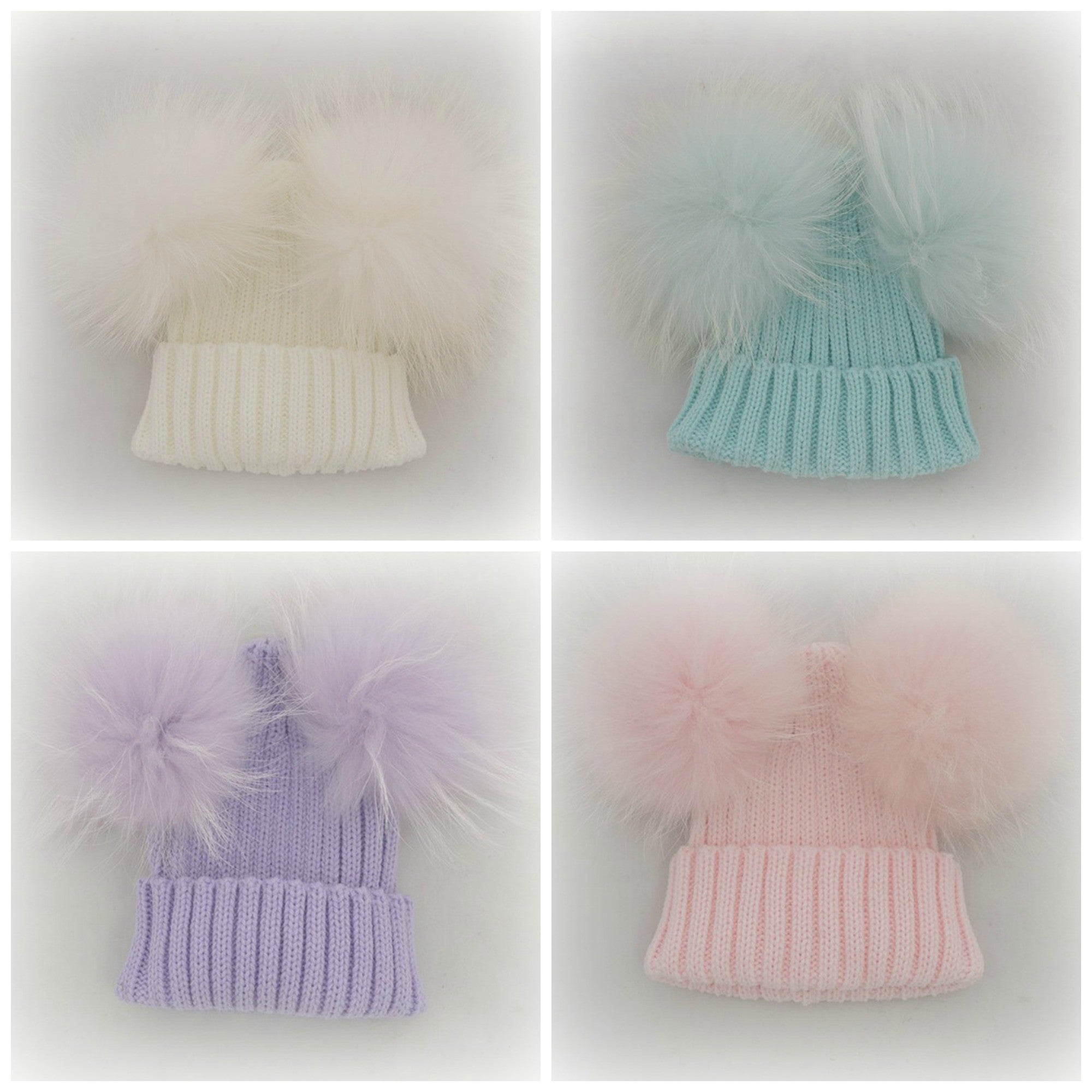Double Pom Fur Knitted Beanie Hat -Fall Hat - Winter Hat - Baby Hat - Real Fur Pom Hat
