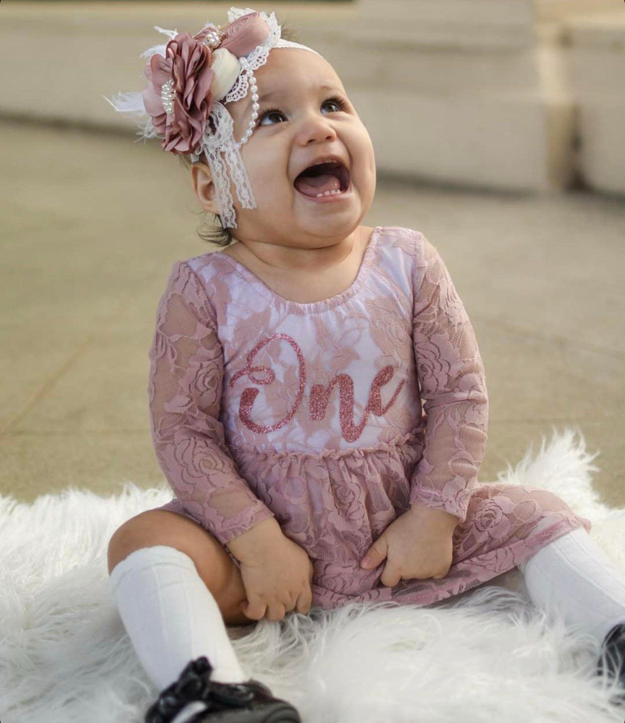 **NEW** Kryssi Kouture First Birthday Dusty Rose Skirted Romper with Rose Gold One