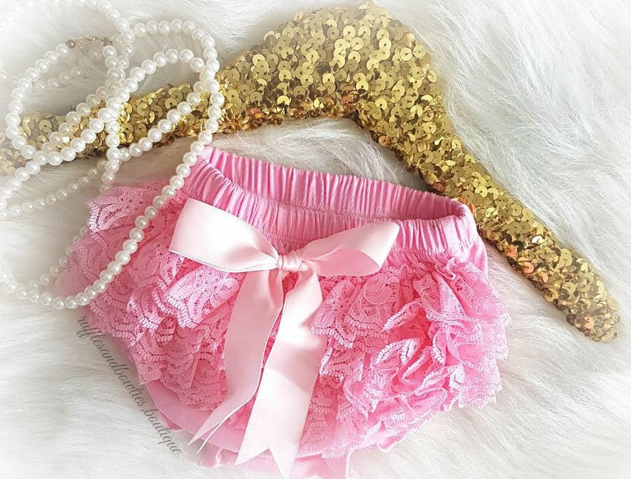 Pink Lace Diaper Covers with Bow