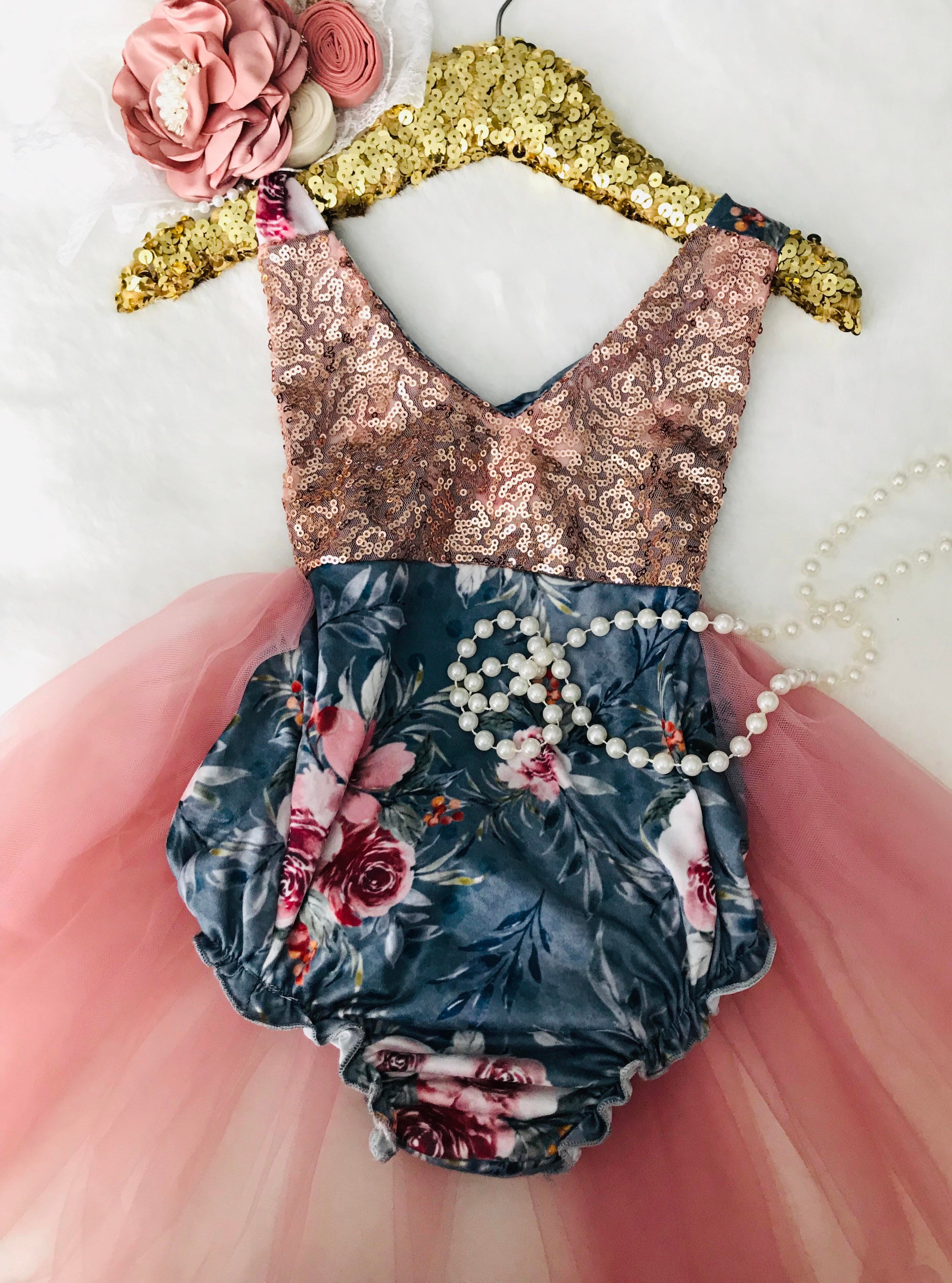 Country Blue Floral Tutu Romper