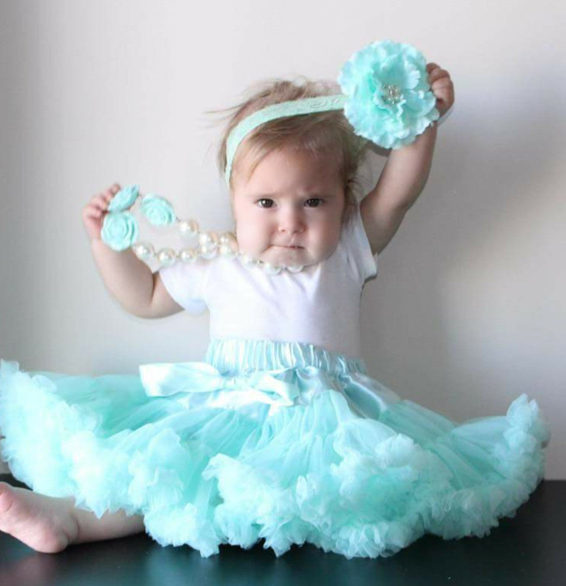 Girls First Birthday Aqua Petti Skirt With Built In Diaper Cover - Ruffles & Bowties Bowtique - 1