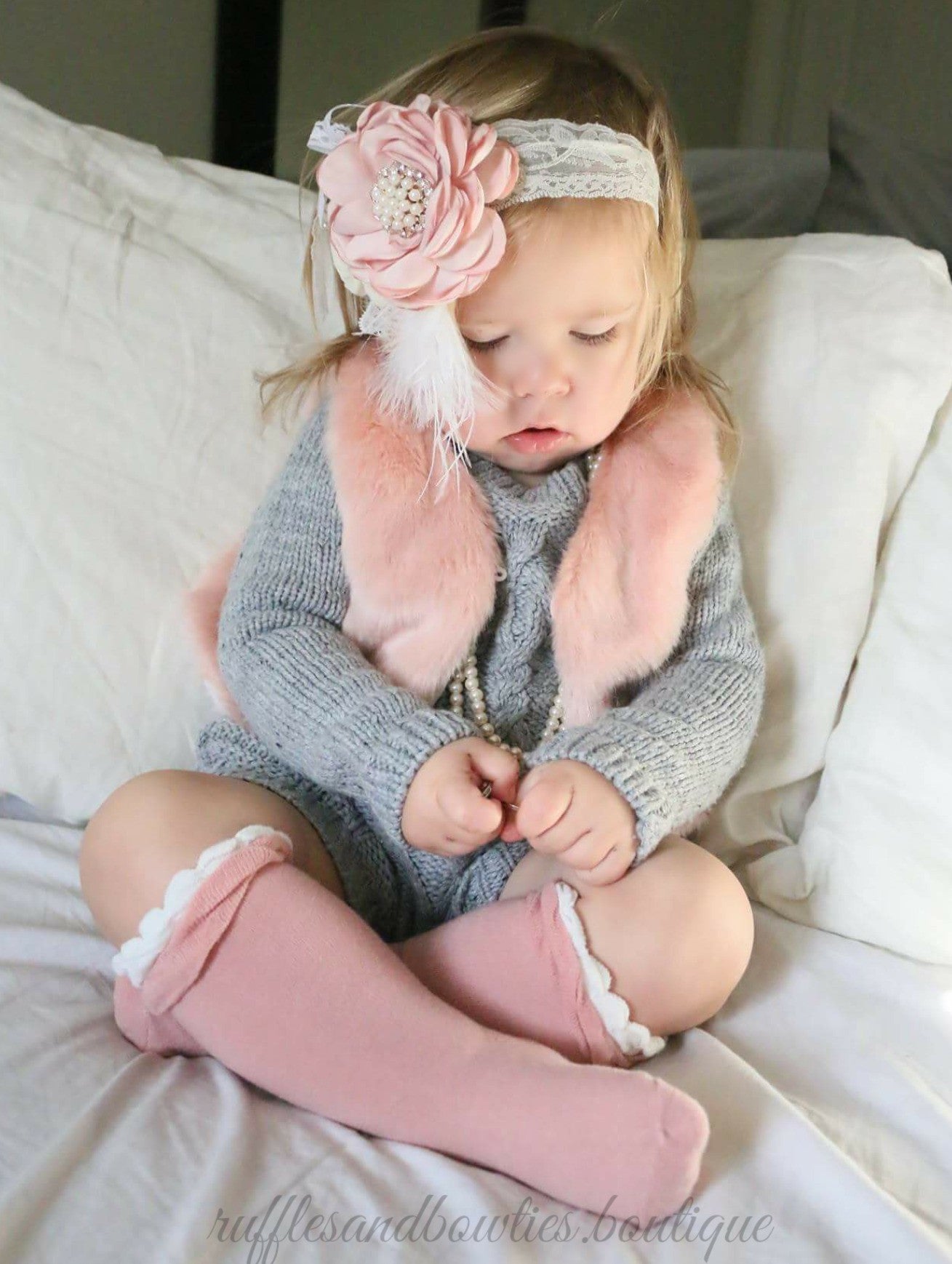 Baby Girl Boho Dusty Rose Faux Fur Vests - Main Image