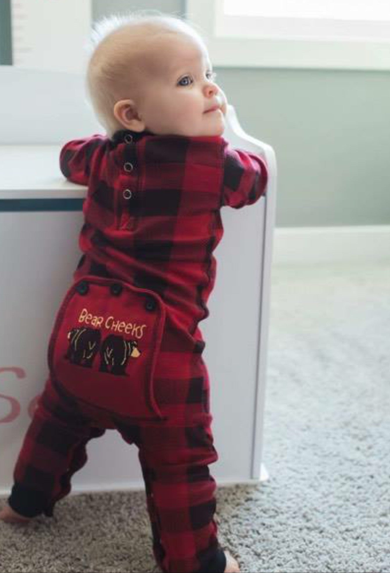 Lazy One Infant & Kids Buffalo Plaid BEAR CHEEKS Flapjack Matching Christmas Pj's