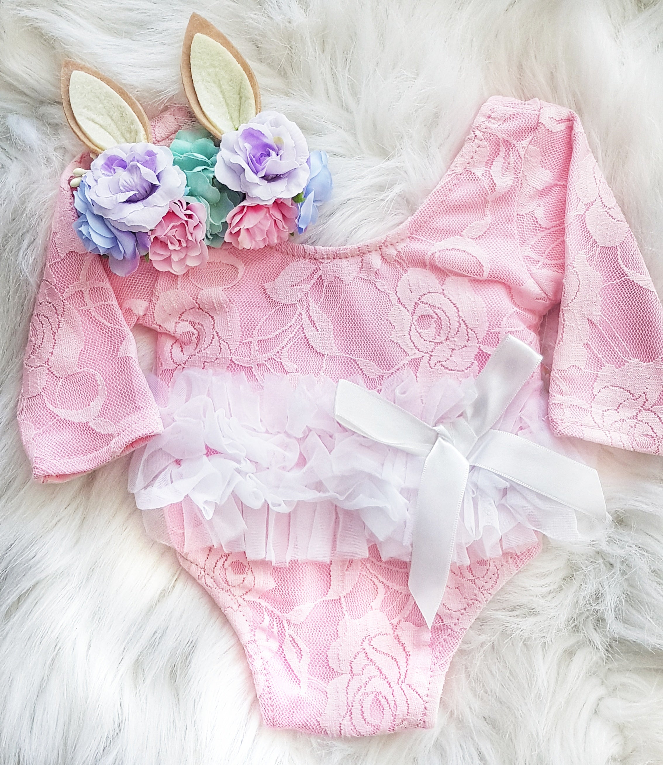 Grayce Pink Lace & Tulle Newborn Romper