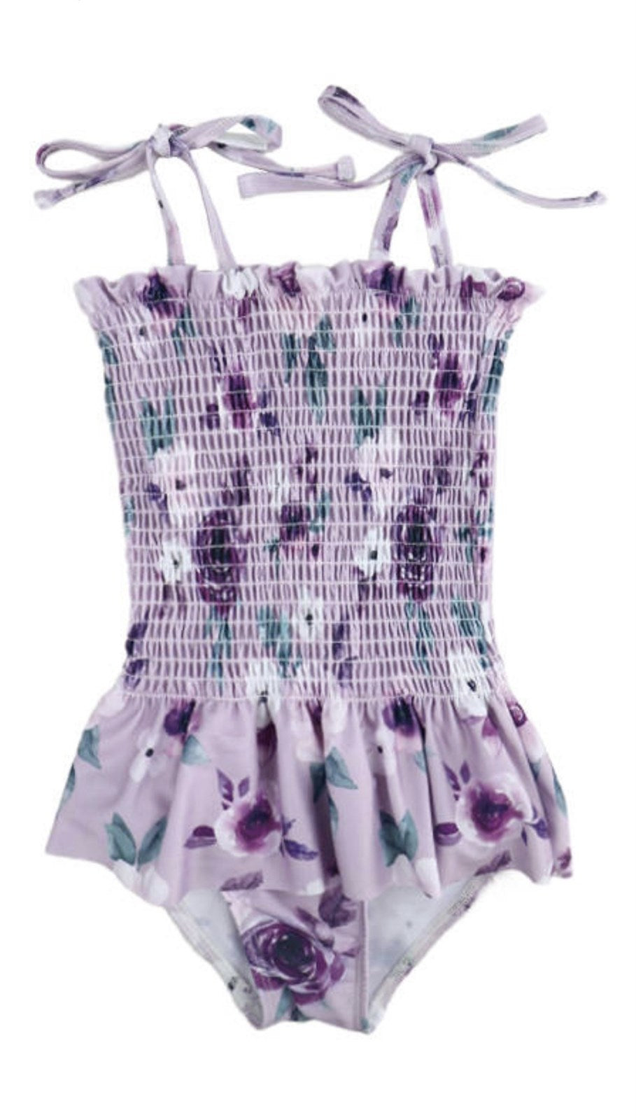 Girls Swimsuits - Purple Peony - 1 Pc Accordion
