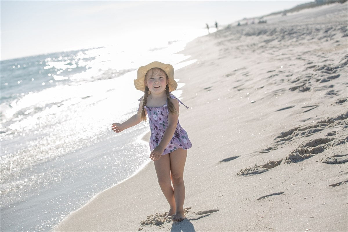 Girls Swimsuits - Purple Peony - 1 Pc Accordion