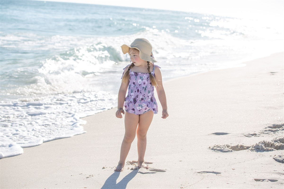 Girls Swimsuits - Purple Peony - 1 Pc Accordion