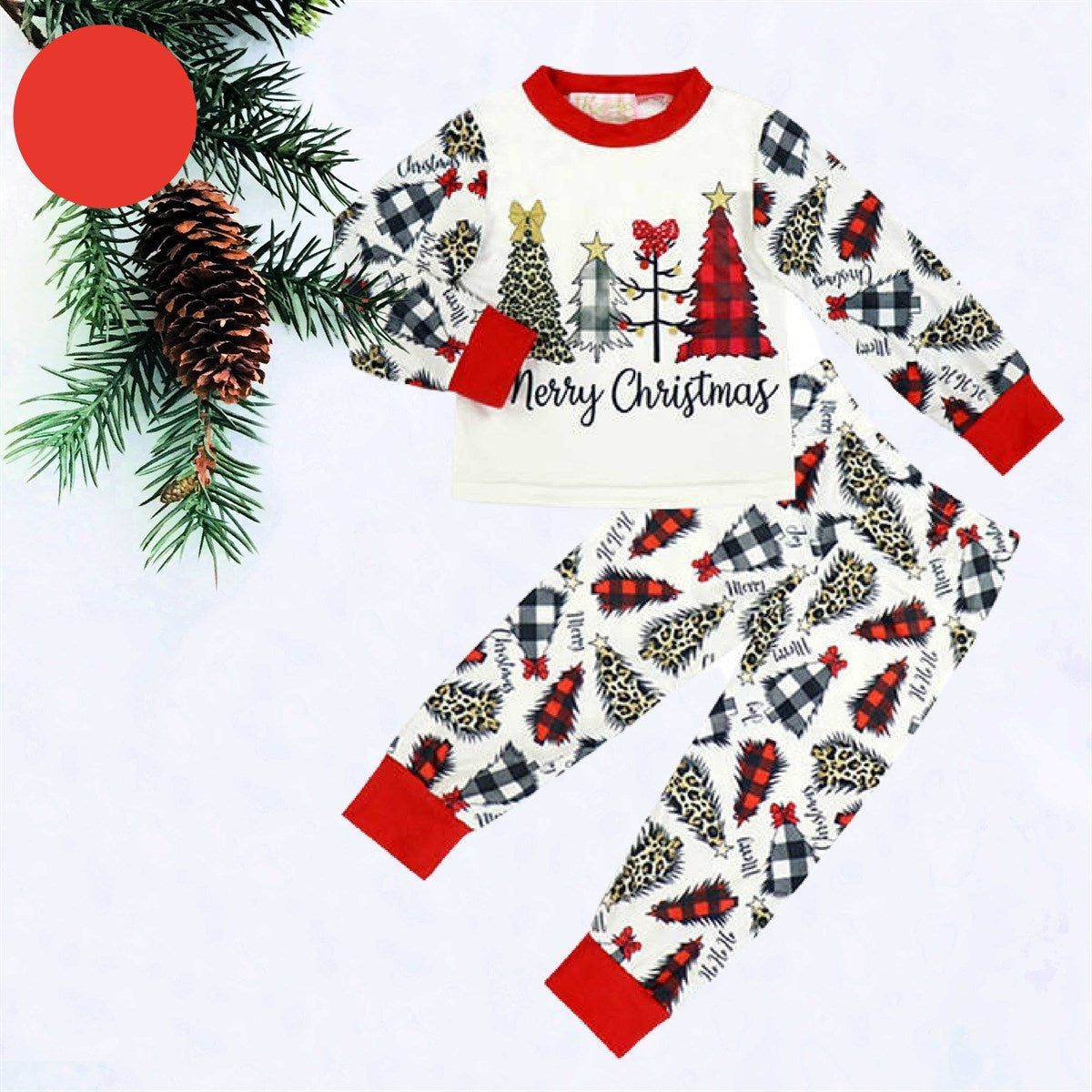 Kids 2 Pc Pajamas - Merry Christmas Leopard Tree