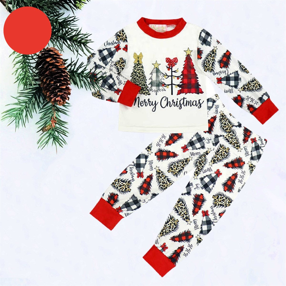 Kids Pc Pajamas Merry Christmas Leopard Tree