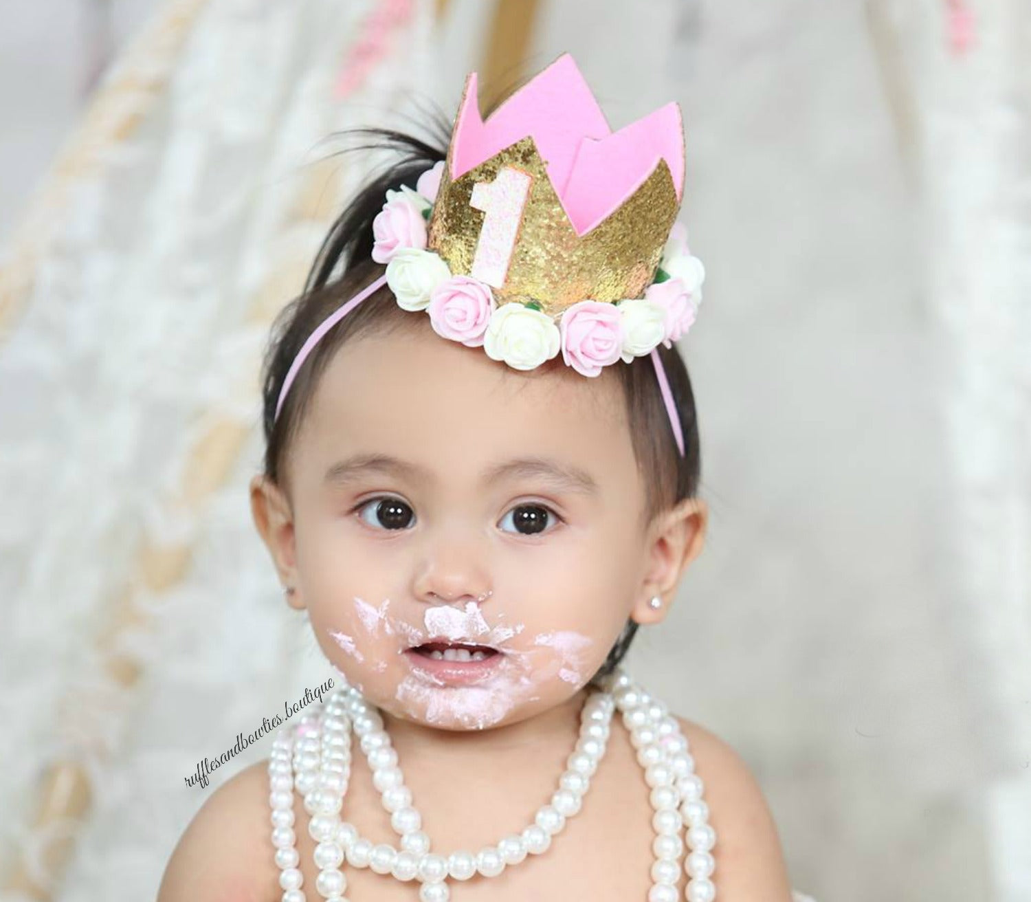 Pink and Gold Glitter First and Second Birthday Crown - One or Two