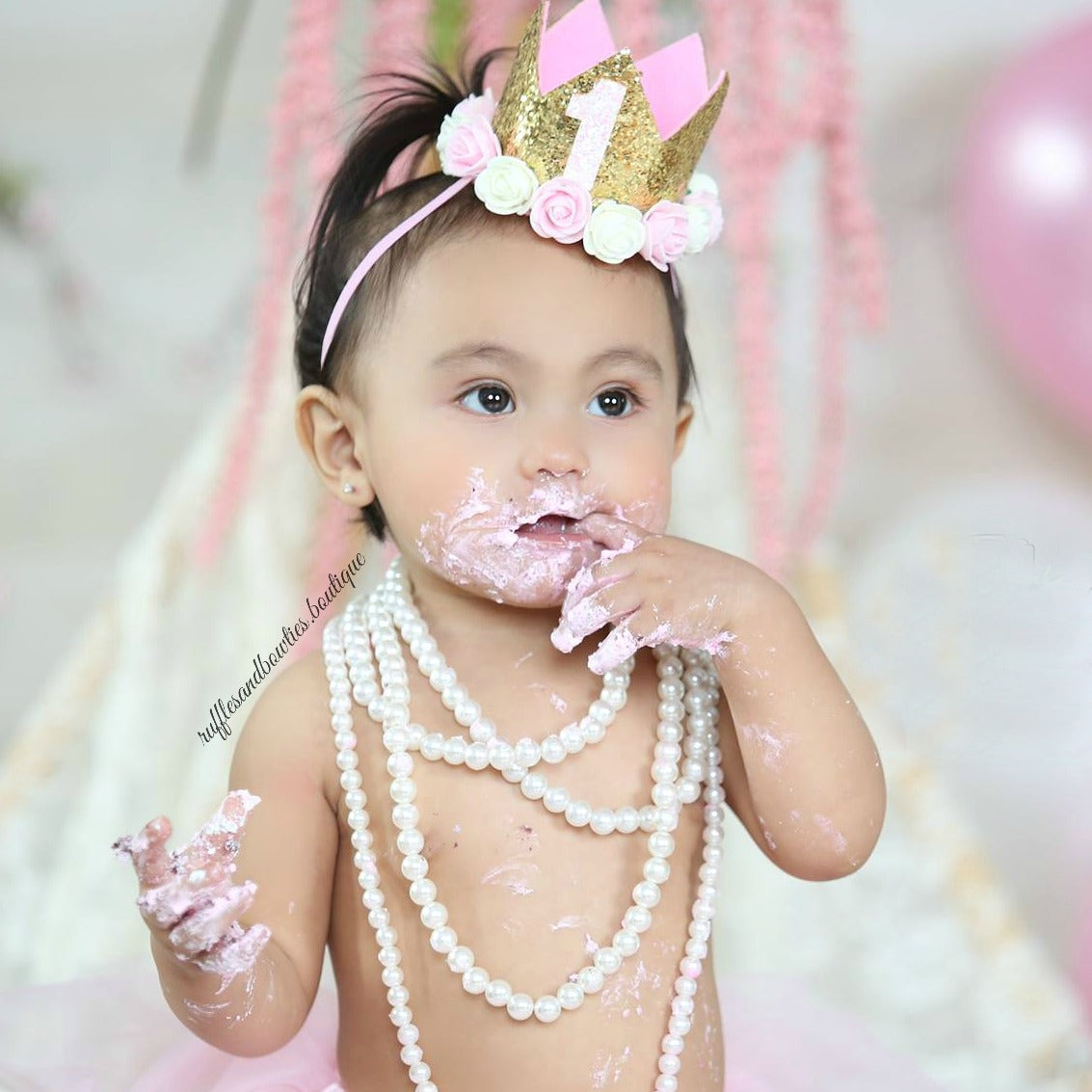Pink and Gold Glitter First and Second Birthday Crown - One or Two