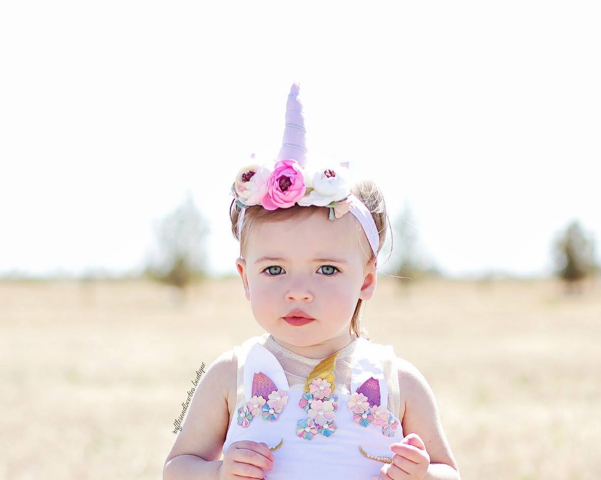 Girls Sweet Pastel Floral Unicorn Head Band, Headband - Ruffles & Bowties Bowtique