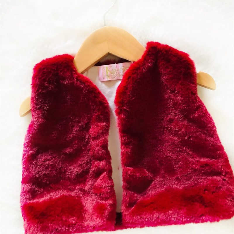 Girls Burgundy Faux Fur Vest