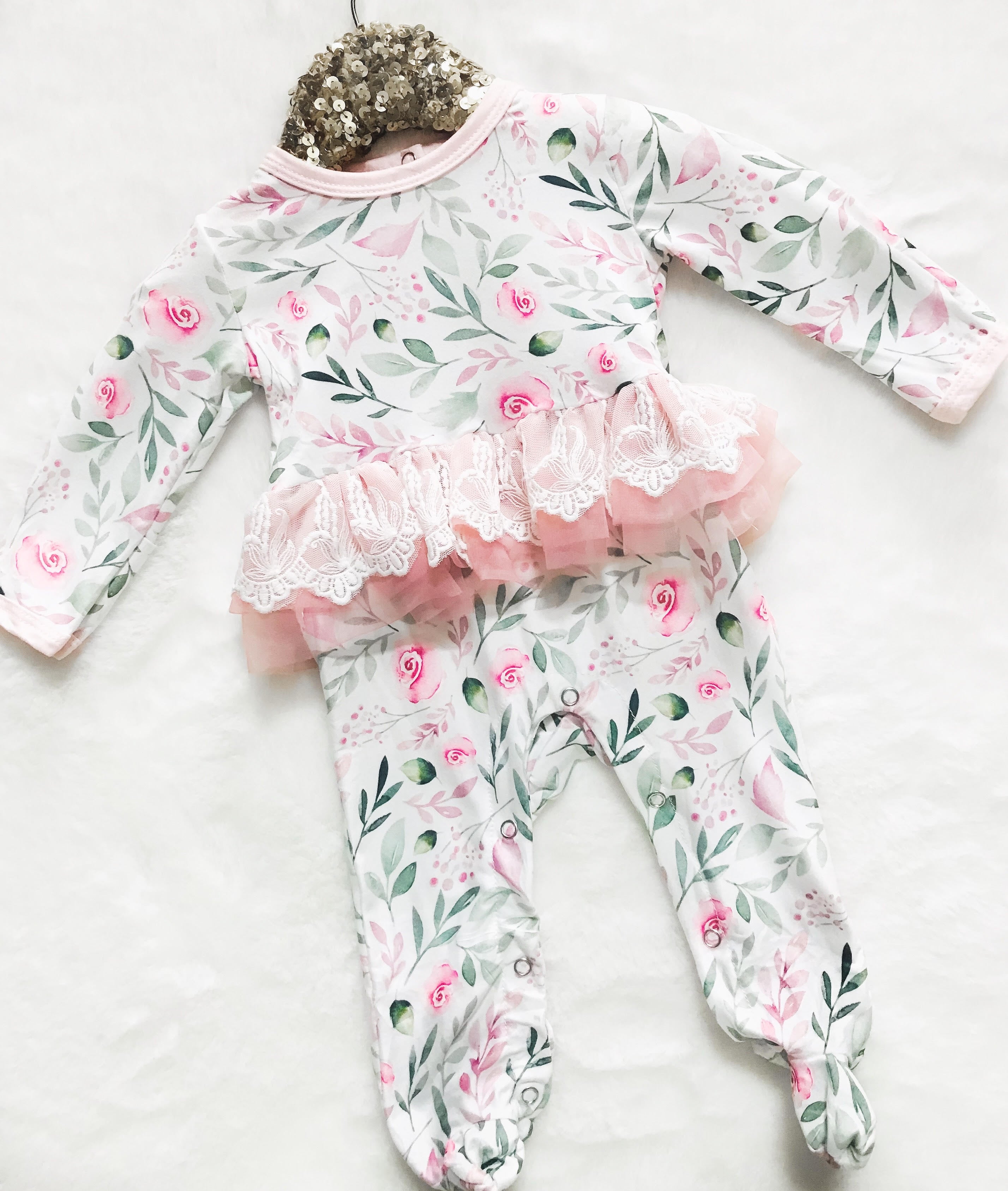 Kryssi Kouture Sienna Tutu Jumpsuit - Pink Rose Floral Pink Tutu