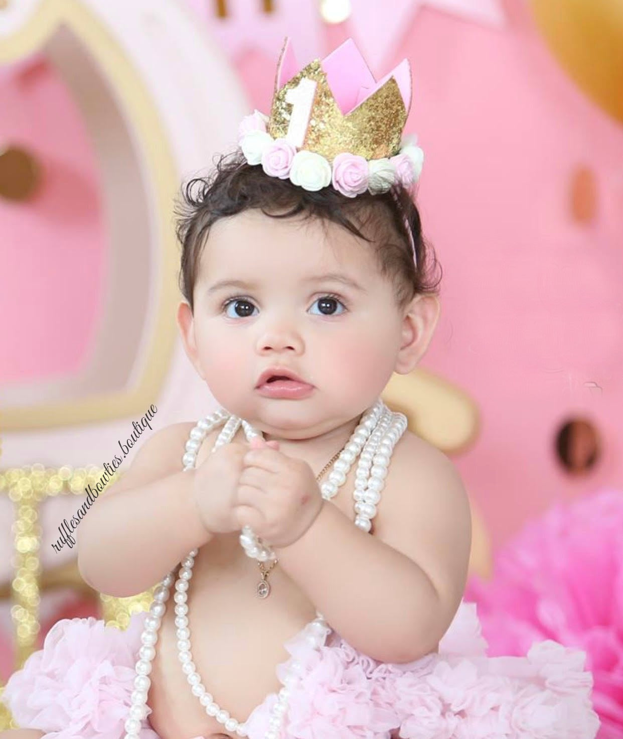 Pink and Gold Glitter First and Second Birthday Crown - One or Two