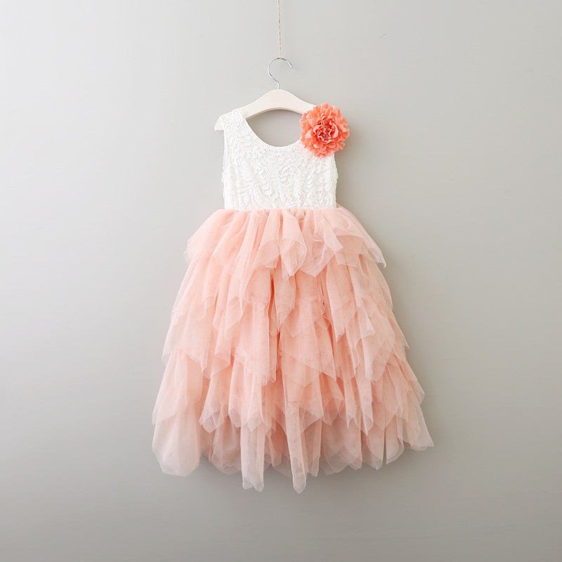 Veronica Soft White Eyelash Lace with a Blush Long Tutu Skirt - Princess Dress