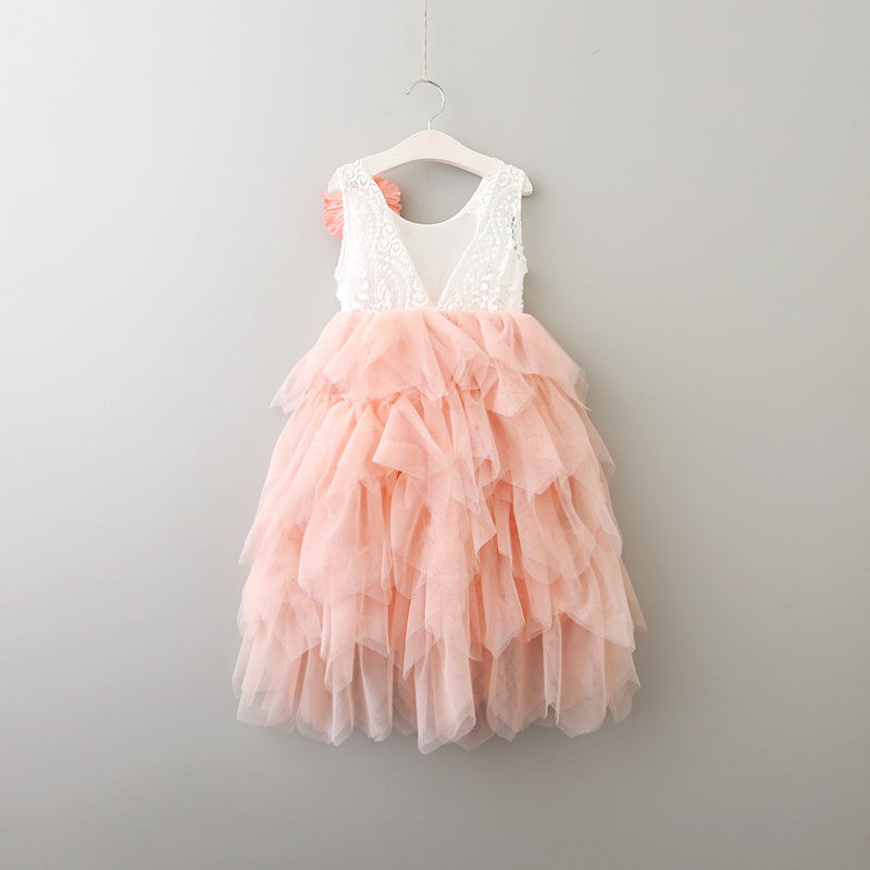 Veronica Soft White Eyelash Lace with a Blush Long Tutu Skirt - Princess Dress