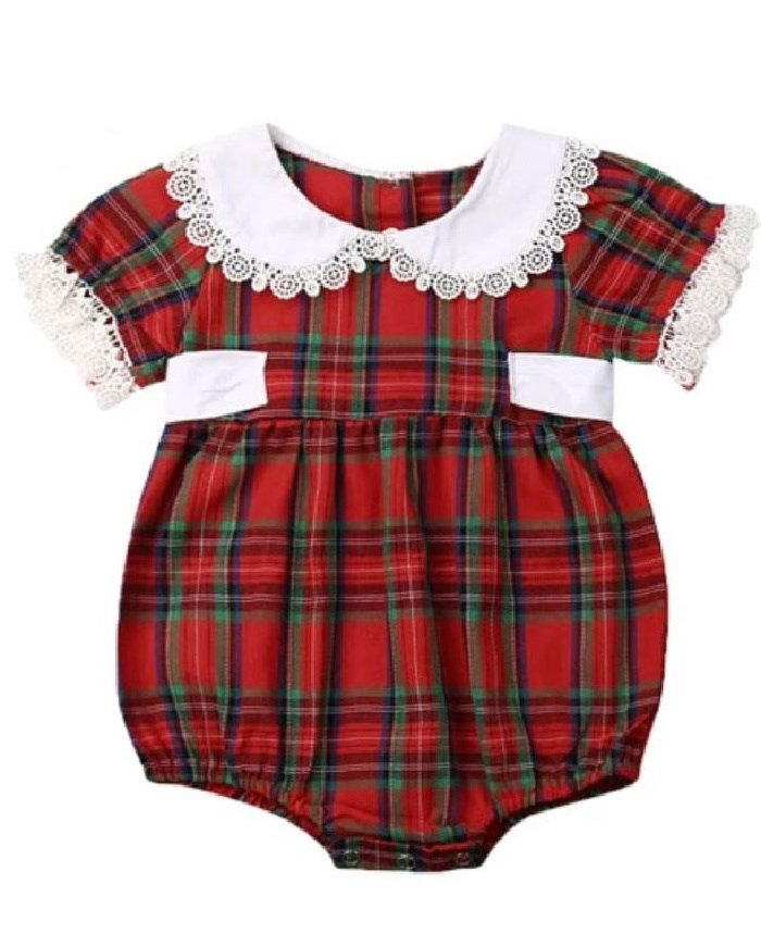 Tartan Romper with a Peter Pan Collar
