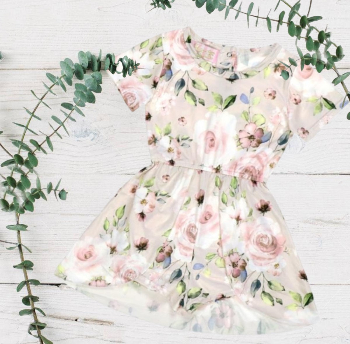 Tan Floral Skirted Romper