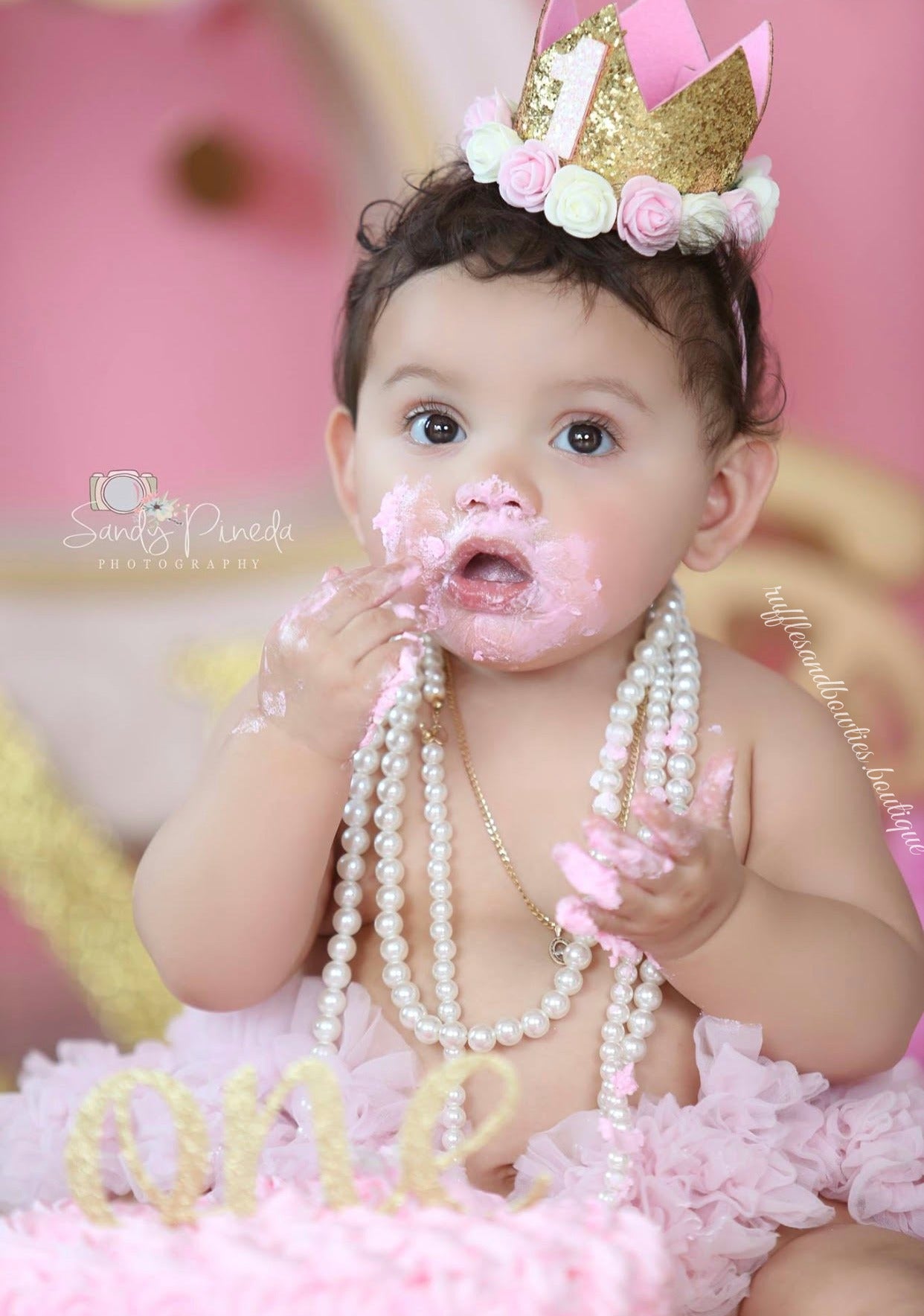 Pink and Gold Glitter First and Second Birthday Crown - One or Two