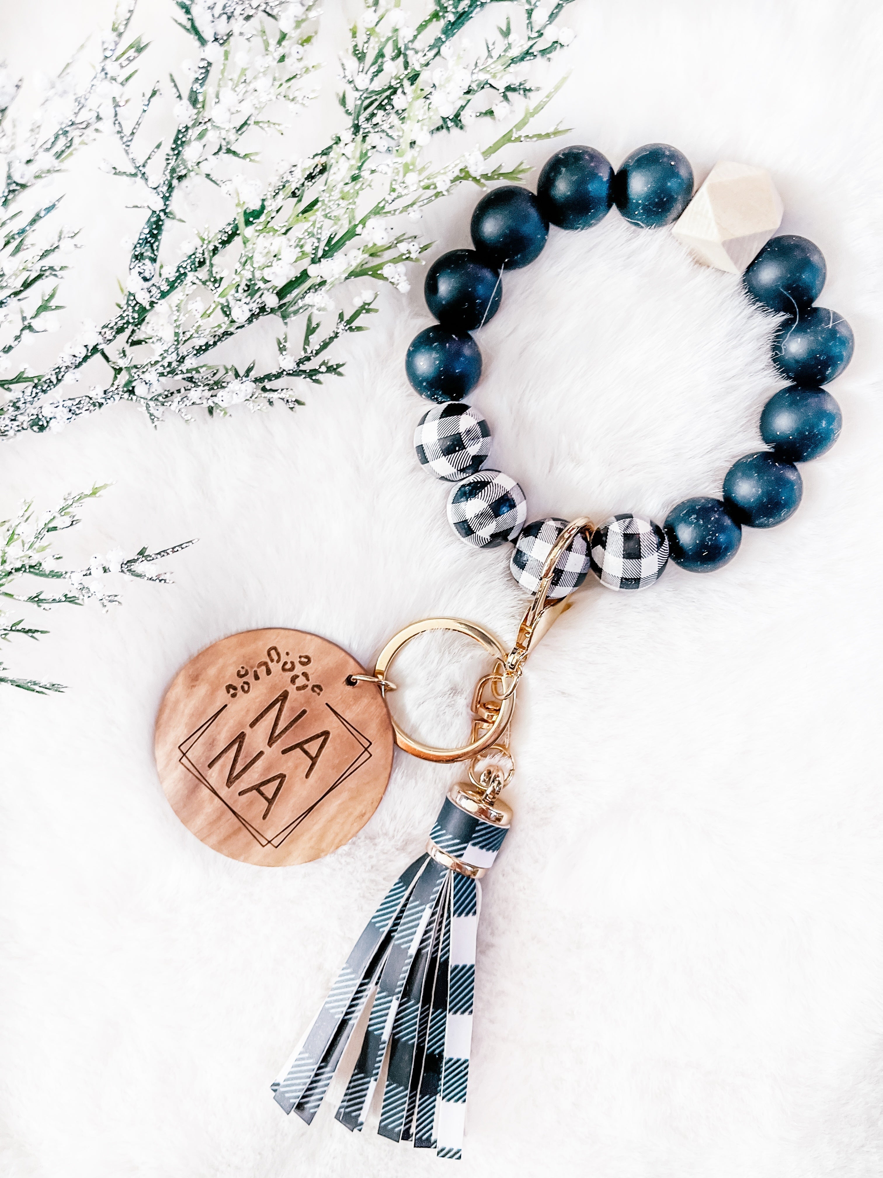 Trending Black Plaid & Solid Black Bracelet Key Chain - Nana