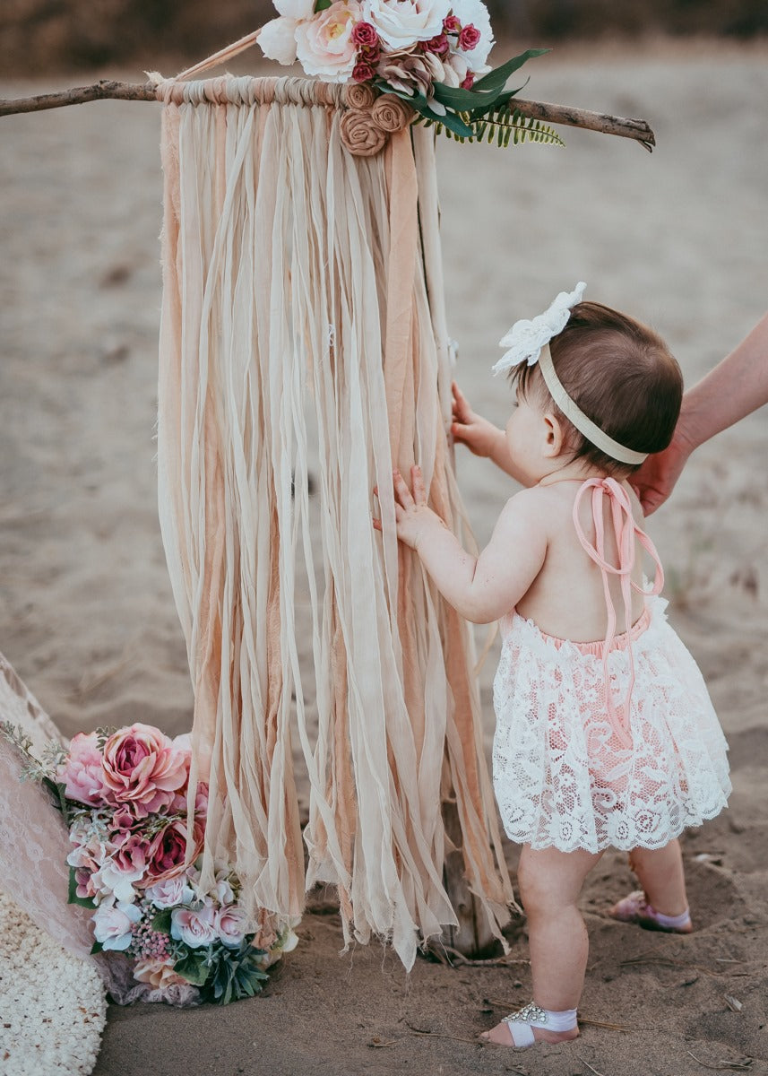 Kryssi Kouture Peach Heavy Lace Halter Tutu Romper