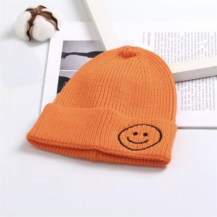 Kids Happy Face Beanies - Orange