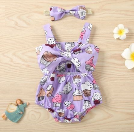 Girls Purple Cupcakes Romper