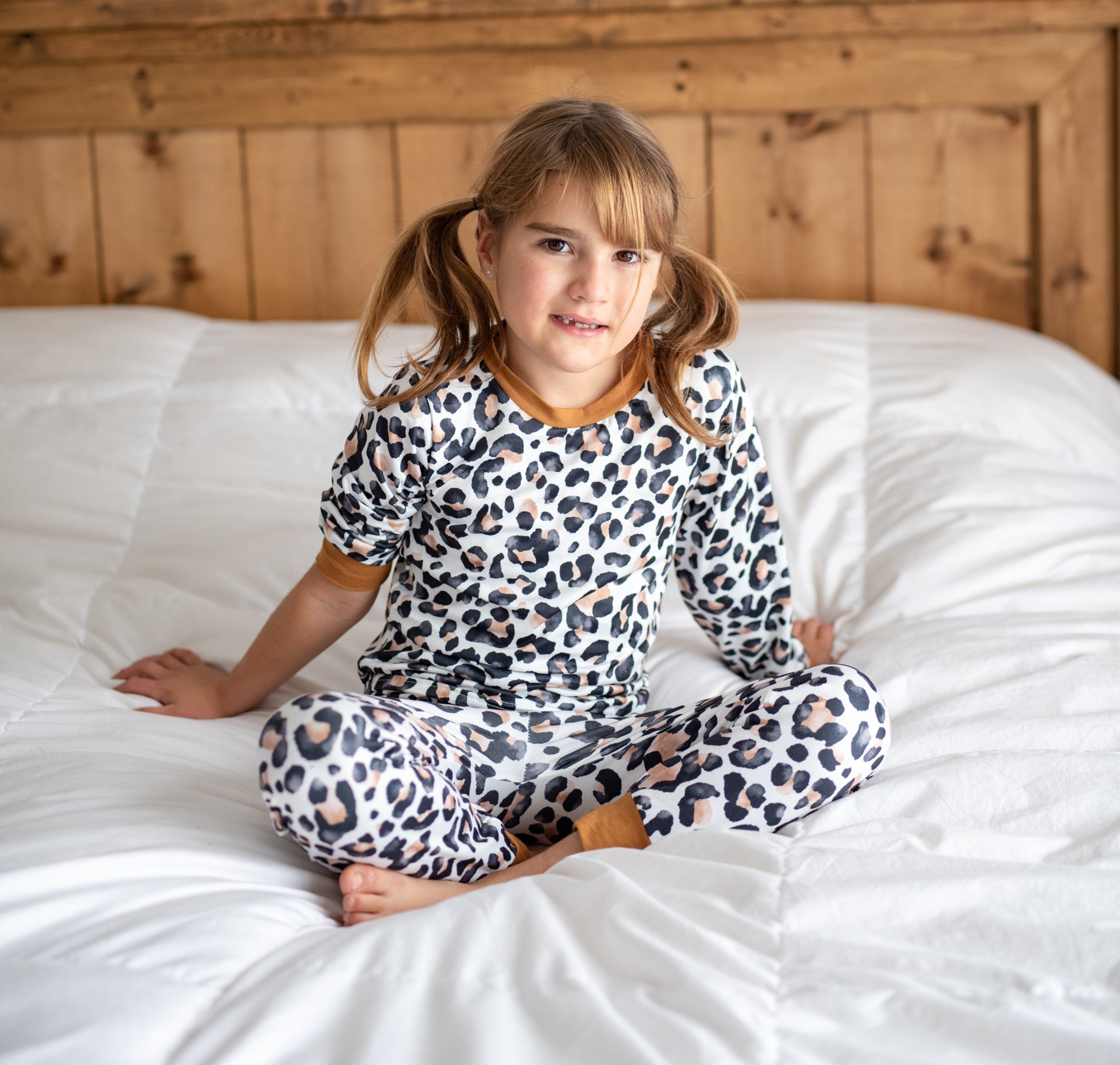 2 Pc Girls Tan Leopard Pajama Set