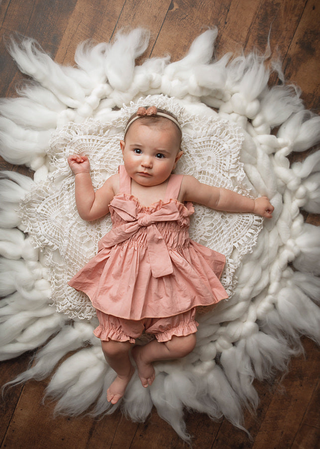 Kryssi Kouture Girls Dusty Rose Two Piece Ruched Bow Set