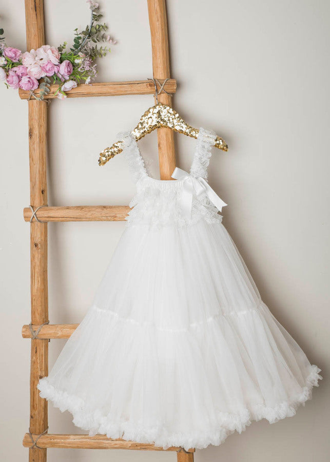 White Tulle Full Flower Girl Dress