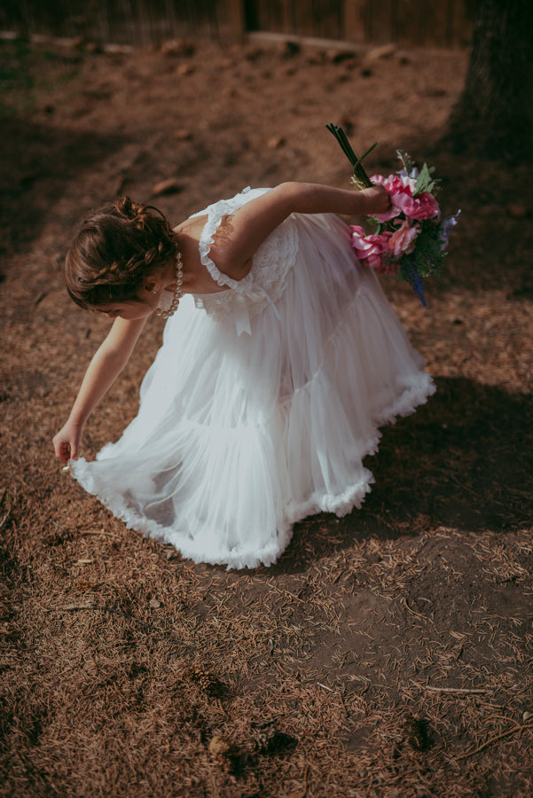 White Tulle Full Flower Girl Dress
