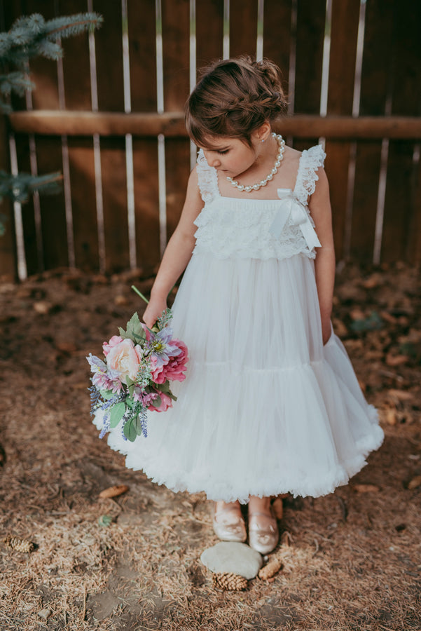 White Tulle Full Flower Girl Dress