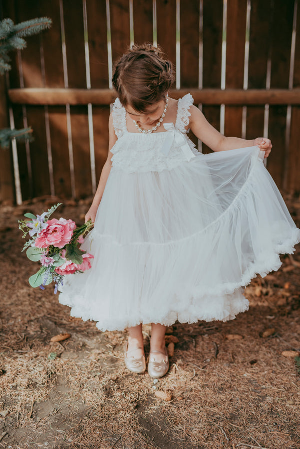 White Tulle Full Flower Girl Dress