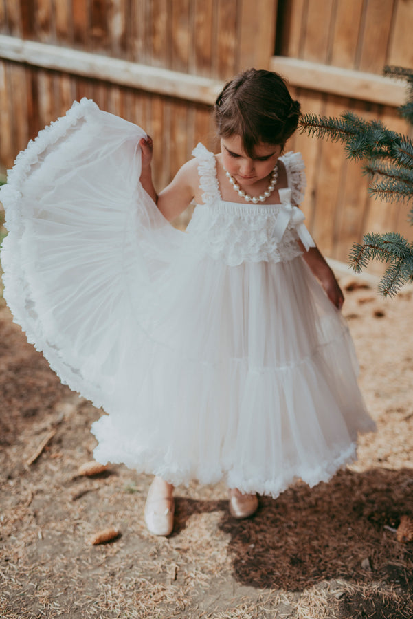 White Tulle Full Flower Girl Dress