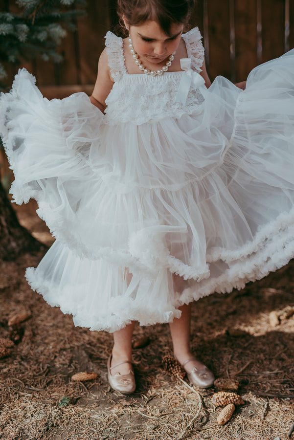 White Tulle Full Flower Girl Dress
