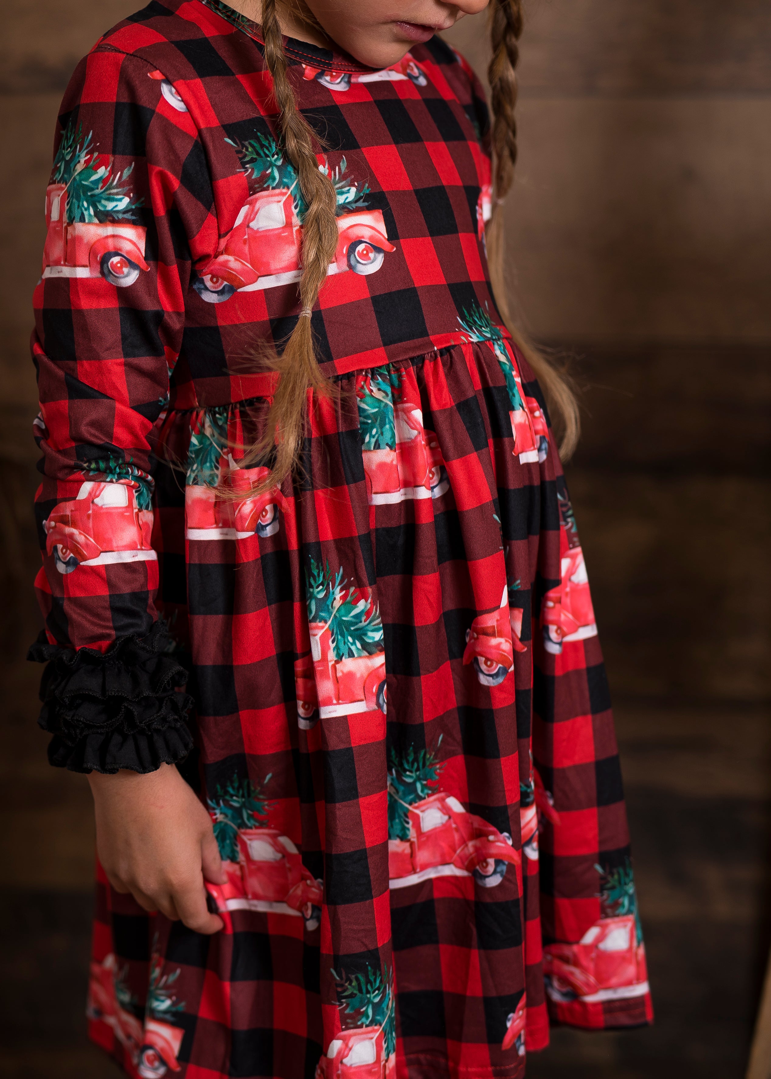 Christmas Truck Long Ruffles Sleeve Tunic/Dress