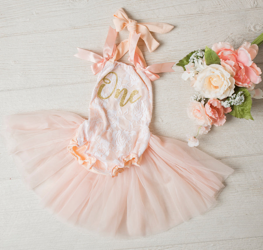 Peach Lace Vintage Tutu Romper