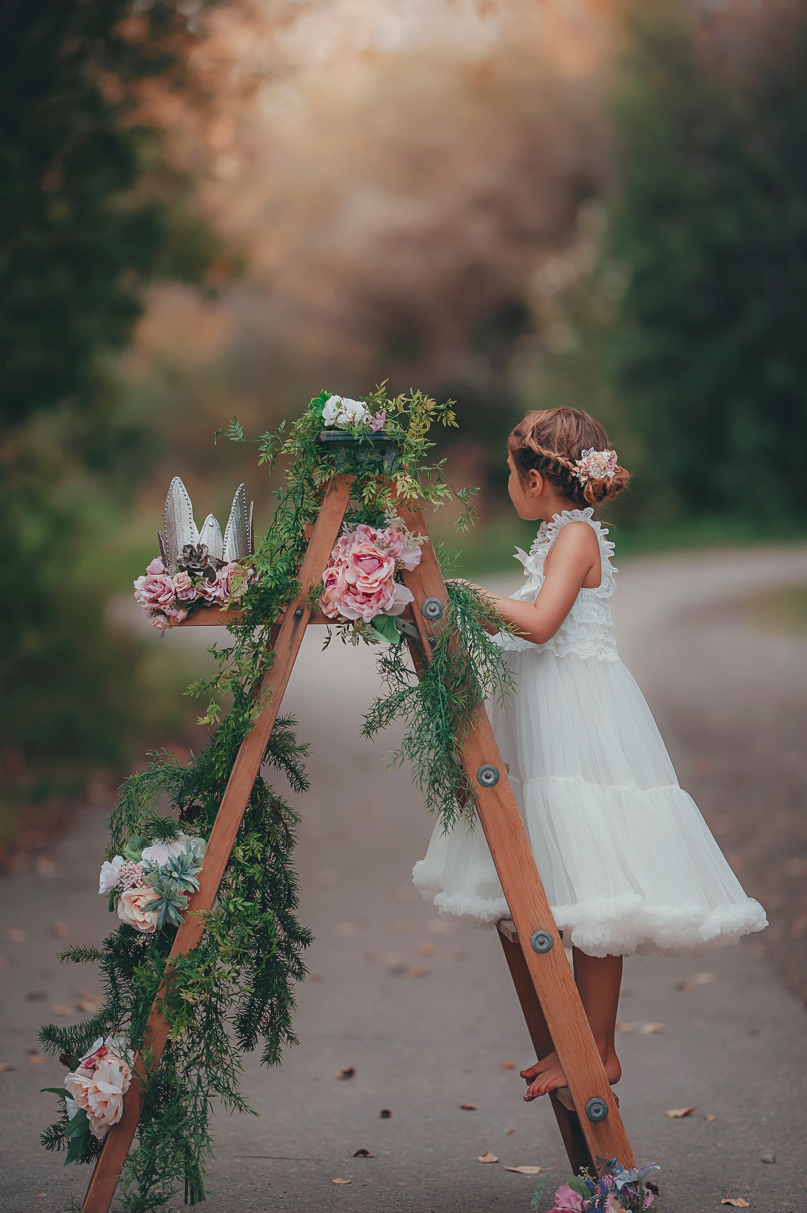 White Ruffle Spin Flower Girl Dress