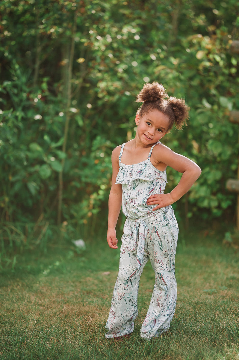 Winter Floral Button Front Tie-Waist Jumpsuit